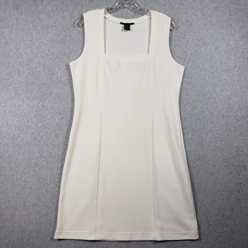 Boston Proper Womens Shift Dress Lg Ivory Square Neck Sleeveless‎ Stretch Office